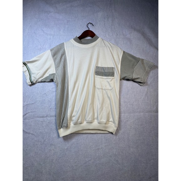 Le Tigre Other - Vintage Le Tigre Mens Colorblock Striped Knit Pocket Shirt Cream Grey Size M